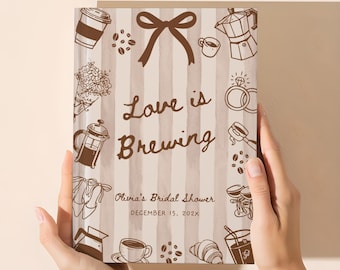 Love is Brewing Bridal Shower Guest Book, Personalized Memory Book, Bachelorette Keepsake, Custom Guest Book for Bride - BT7