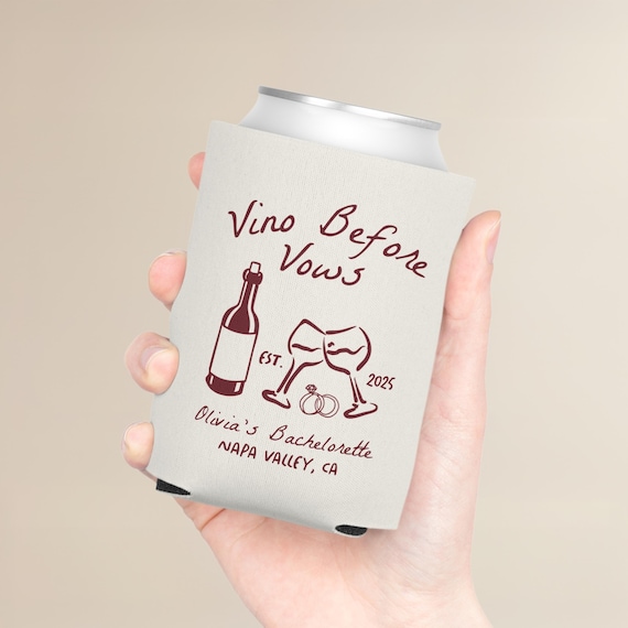 Vino Before Vows Bachelorette Can Cooler: Personalized Koozies Party Favor - B3