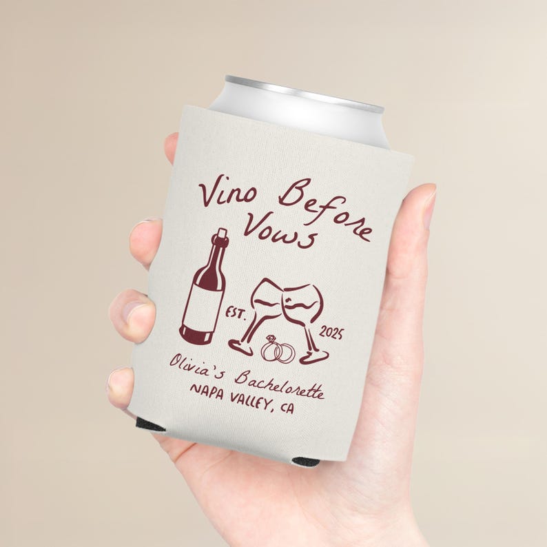 Vino Before Vows Bachelorette Can Cooler: Personalized Koozies Party Favor - B3