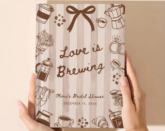Love is Brewing Bridal Shower Guest Book, Personalized Memory Book, Bachelorette Keepsake, Custom Guest Book for Bride - BT7A