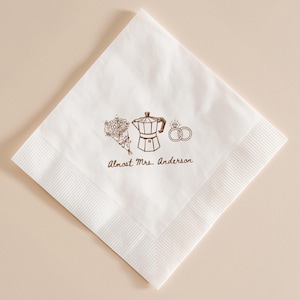 Love is Brewing Almost Mrs White Coined Napkins: Personalized Napkins for Coffee Themed Bridal Shower - BT7BM