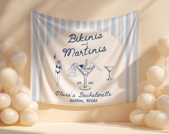 Bikinis and Martinis Bachelorette Banner, Custom Beach Party Decor, Personalized Backdrop for Bach Weekend - B4