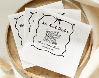 Her Next Chapter White Coined Napkins: Personalized Napkins for Story Book Themed Bridal Shower - BT6A