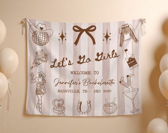 Let's Go Girls Party Tapestry: Custom Bachelorette Party Decor, Last Rodeo Weekend Banner, Cowgirl Theme Backdrop - BT13A