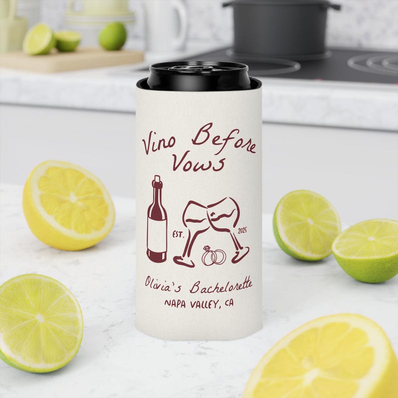 Vino Before Vows Bachelorette Can Cooler: Personalized Koozies Party Favor - B3