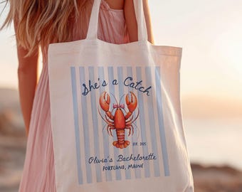 Lobster Bachelorette Canvas Tote Bag: Custom Bridesmaid Party Gift