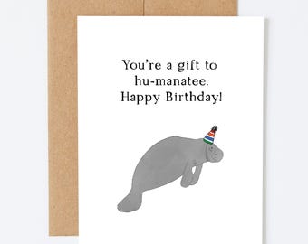 Punny Manatee Birthday Card: Ocean Greeting Card