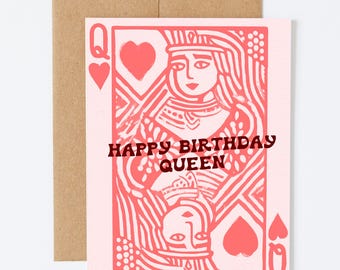 Happy Birthday Queen Card: Silly Greeting, Playing Cards, Queen of Hearts