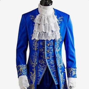 Blue Men 18th Century Rococo Period Costume Suit 1700s Historical Theatre, Balls Cosplay and Gala Event French nobleman Venetian Renaissance