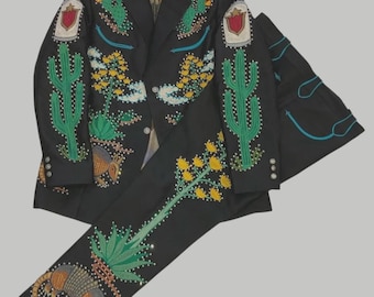 Embroidered Cactus Western Suit: Vintage Cowboy Wedding Attire