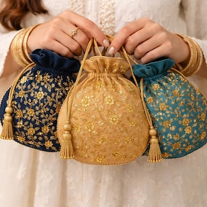 Embroidered Silk Potli Bag - Indian Handmade Party Favor Lot of 100 Pcs for Gift