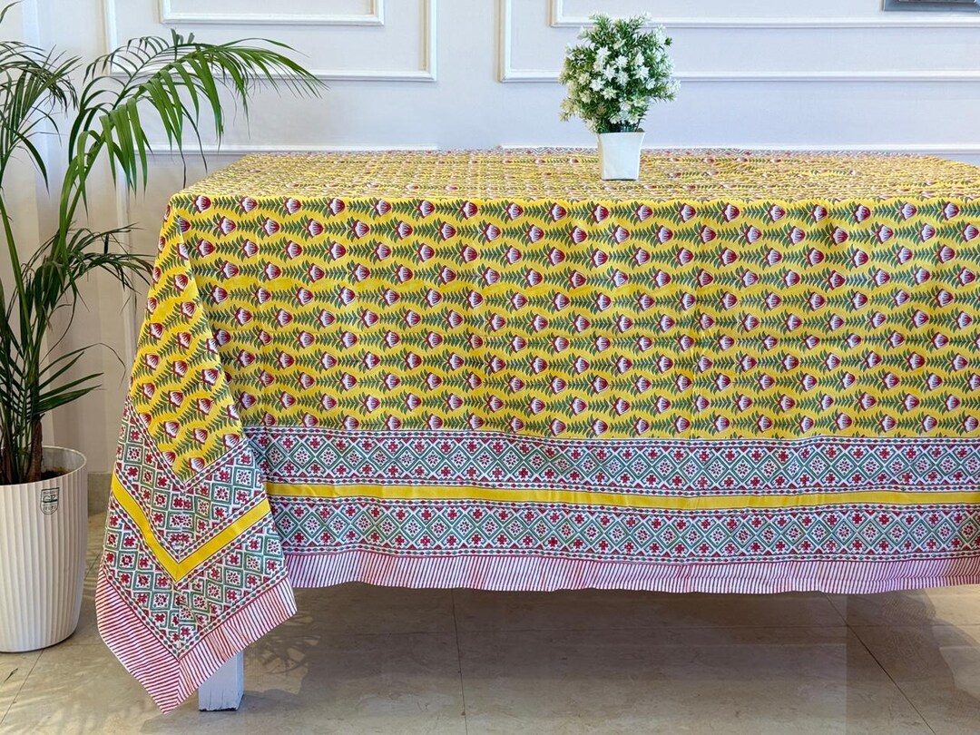 Green Tablecloth Pattern Moss Green Floral Indian Hand Block Printed Rectangle Tablecloth ...