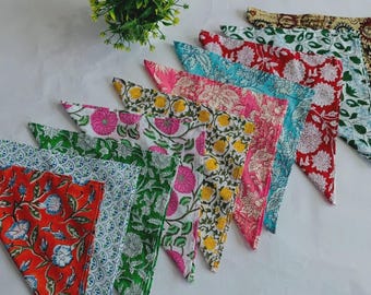 Juego de servilletas surtidas, servilletas estampadas a mano, servilletas de algodón combinables, hechas a mano en India.
