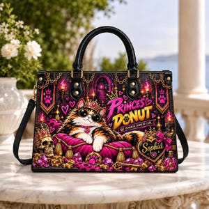 Prinzessin-Donut-Lederhandtasche, Dungeon-Crawler-Carl-Tasche, personalisierte Prinzessin-Donut-Geldbörse, Geschenk für LitRPG-Fans mit individuellem Namen