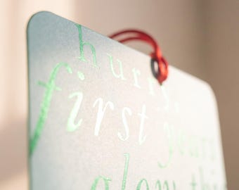 Thick-cut heirloom-grade Yubin-Ema Postcard, Nichigo cardstock, Shimmery emerald foil Letterpress (12x17cm)