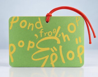 Thick-cut Cherish-grade Yubin-Ema Children's Postcard, Bright Shimmer Green Cardstock, Sun Yellow Embossed Typography (12x17cm)