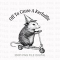 Off To Cause A Kerfuffle Png, Funny Opossum Scooter Png, Mental Health Png, Sarcastic Humor Png, Animal Lover Gift product logo