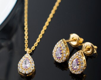 Alexandrite Necklace and Studs, June Birthstone Jewelry Set, Sterling Silver