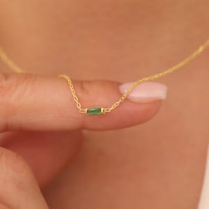 Tiny Baguette Birthstone Necklace, Rectangular Baguette Birthstone Pendant, Solitaire Dainty Gemstone Jewelry, Gift for Her, Birthday Gift