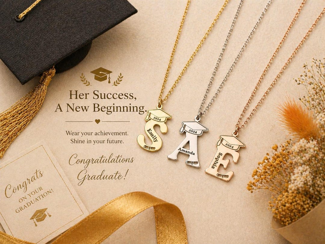 Personalized Initial Graduation Necklace, Custom Name Letter 2026 Gift ...