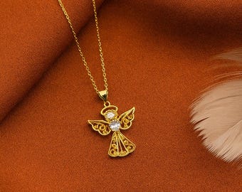 Angel Necklace with Heart | Protective Guardian Angel Pendant | Talisman Charm For Womens