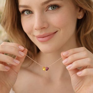 Personalized Two Birthstone Matching Heart Necklace, Toi et Moi Pendant, Romantic Gift