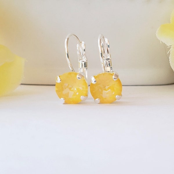Yellow Earrings, Crystal Earrings, Sunshine Delite, Yellow Jewelry, Bridesmaids Jewelry, 8mm Crystals Leverback, Everyday Earrings, Gift
