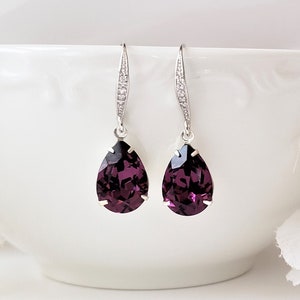 Purple Earrings, Amethyst Earrings, Crystal Earrings, Bridesmaids Earrings, Birthstone Earrings, Bridal Party Jewelry, Plum Eggplant
