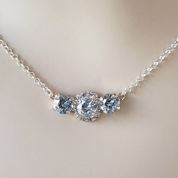 Dusty Blue Crystal Necklace, Necklace For Bride, Bridesmaids Necklace, Silver and Blush, Rose Gold Necklace, Blush Necklace, Something Blue