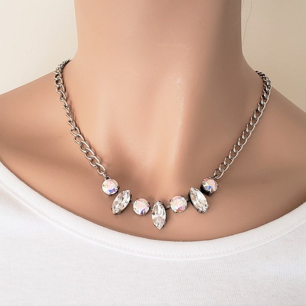 Crystal Necklace Aurora Borealis Necklace Choker Necklace Crystal Necklace Crystal Earrings FREE SHIPPING Clear Crystals Bracelet Earrings