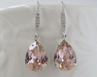 Blush Earrings Bridesmaid Earrings Bridal Earrings Silver Bridal Jewelry Vintage Rose Earrings Ballet Pink Jewelry Jewelry For Brides