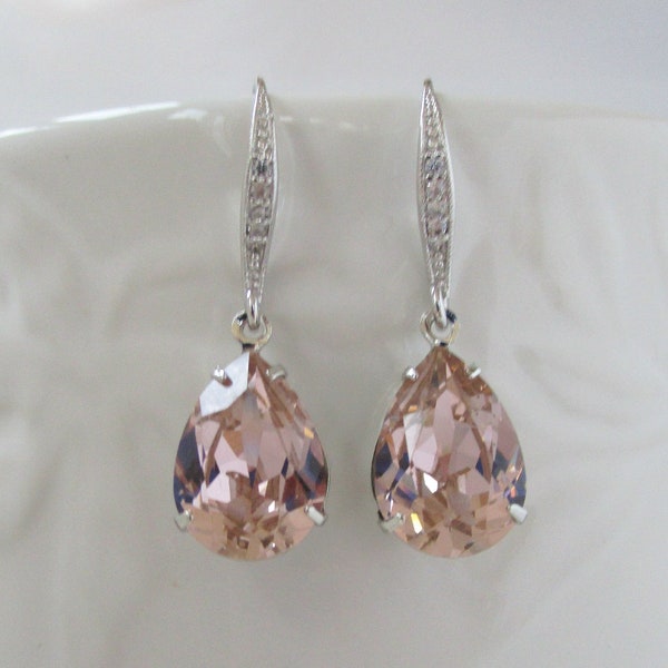 Blush Earrings Bridesmaid Earrings Bridal Earrings Silver Bridal Jewelry Vintage Rose Earrings Ballet Pink Jewelry Jewelry For Brides
