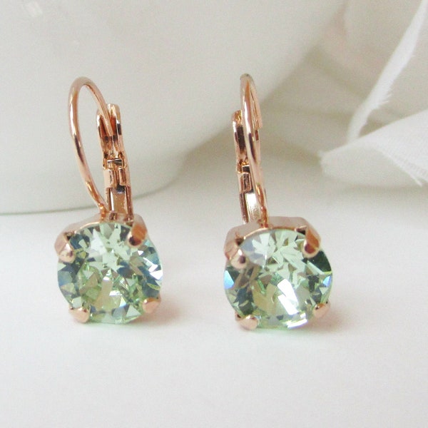 Chrysolite Earrings Pale Green Earrings Pastel Earrings Rose Gold Earrings FREE SHIPPING Bridesmaids Earrings Mint Green Earrings Leverback