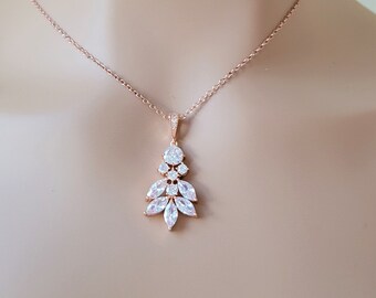 Rose Gold Leaf Pendant, Leaf Vine Necklace, Bridal Jewelry, 2 Piece Bridal Jewelry Set, Dainty Wedding Necklace, Jewelry for Brides, Gold