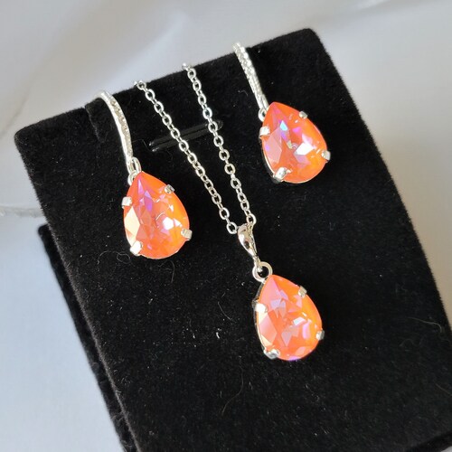 Bridesmaid Jewelry Set Tangerine Bridesmaid Jewelry Crystal Etsy