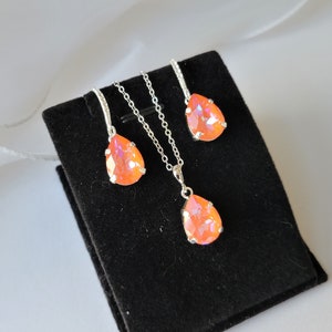 Bridesmaid Jewelry Set, Tangerine Bridesmaid Jewelry, Crystal Earrings, Crystal Necklace, Orange Necklace, Tangerine Jewelry Set