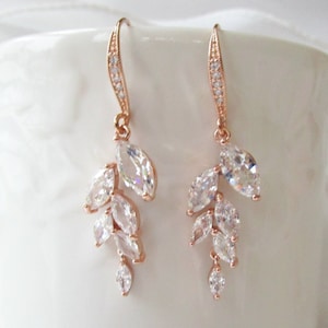 Rose Gold Bridal Earrings, Leaf Earrings, Bridal Earrings, Bridesmaid Earrings,  Wedding Earrings, Rose Gold Bridal Jewelry, MOG Earrings