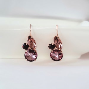 Burgundy, Dusty Pink, Blush Crystal Earrings, Rose Gold Earrings, Leaf Earrings, Bridal Earrings, Wedding Jewelry, Bridesmaid Earrings, Navy