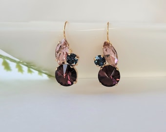 Burgundy, Navy Blue, Blush Crystal Earrings, Rose Gold Earrings, Bridal Earrings, Wedding Jewelry, Bridesmaid Earrings, Burgundy Wedding