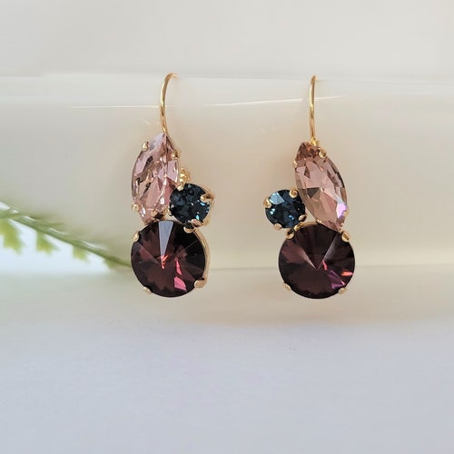 Necklace Navy Blue Rose Gold Light Burgundy Wedding Etsy