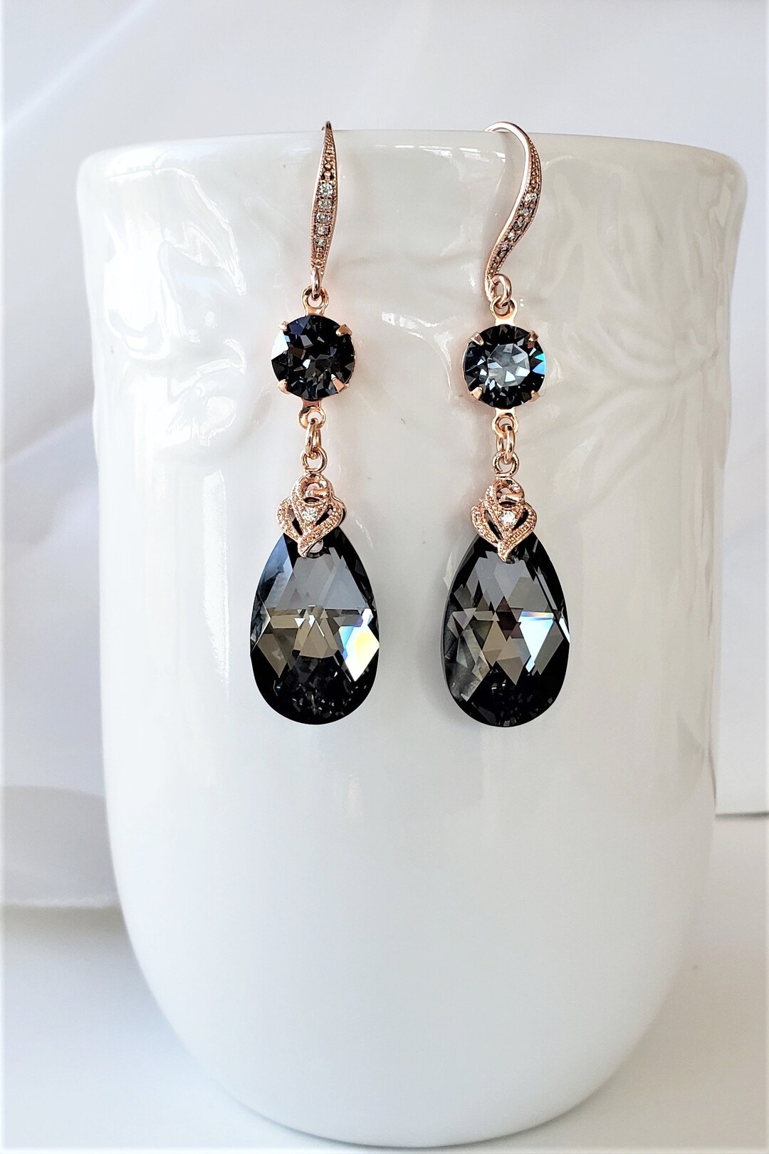 Crystal Earrings, Bridal Jewelry, Slate, Charcoal, Bridesmaid Earrings