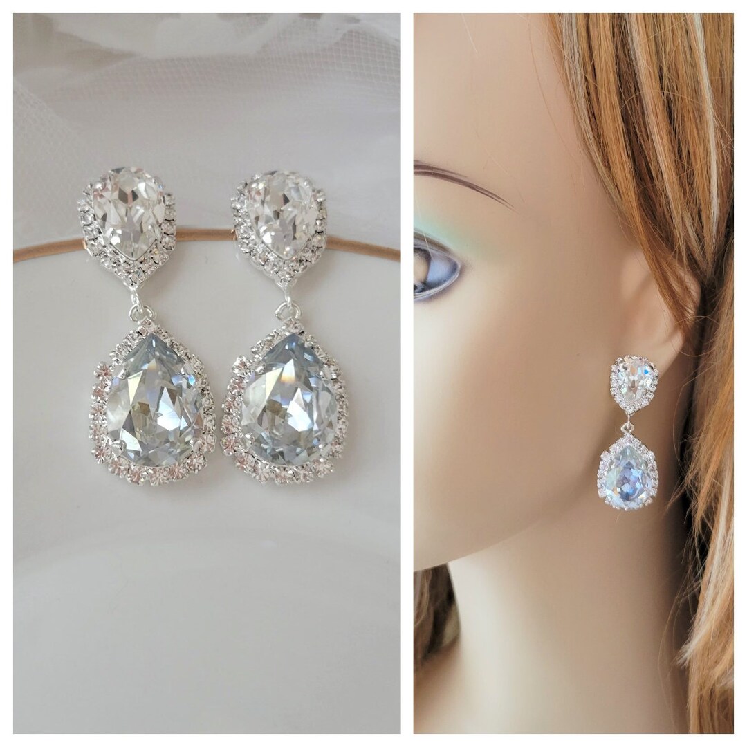 Dusty Blue Bridal Earrings pale Blue Earrings Dusty Blue Etsy