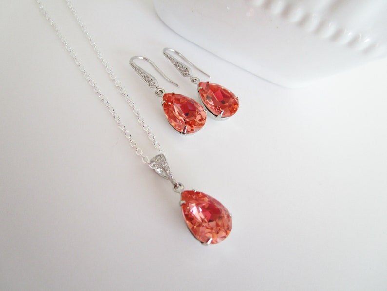 Coral Jewelry Set Bridesmaid Jewelry Set Coral Earrings Etsy