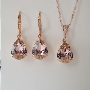 Bridesmaid Earrings, Rose Gold Earrings,Rose Gold Necklace, Blush Necklace, Bridal Earrings, Wedding Jewelry,Bridesmaid Necklace, Ballet