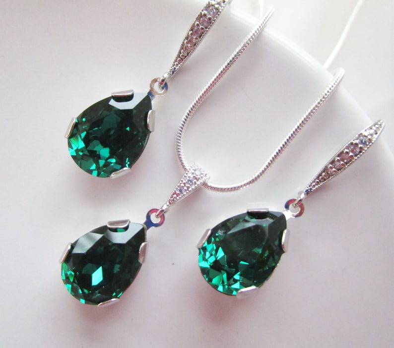 Emerald Green Jewelry Set Bridesmaids Jewelry Set Emerald Etsy