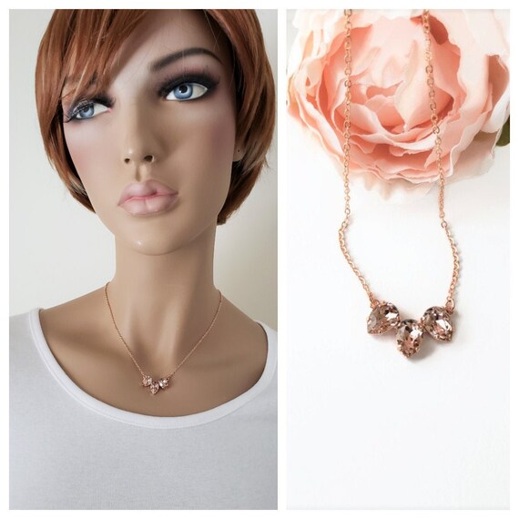 Blush Rose Gold Necklace Bridesmaid Necklace Bridal Etsy