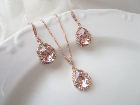 Blush Pink Earrings Bridesmaid Set Bridal Necklace Morganite