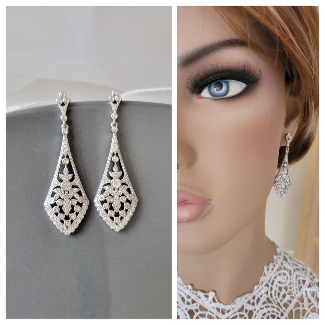 Vintage Style Bridal Earrings, Wedding Earrings, Silver Wedding