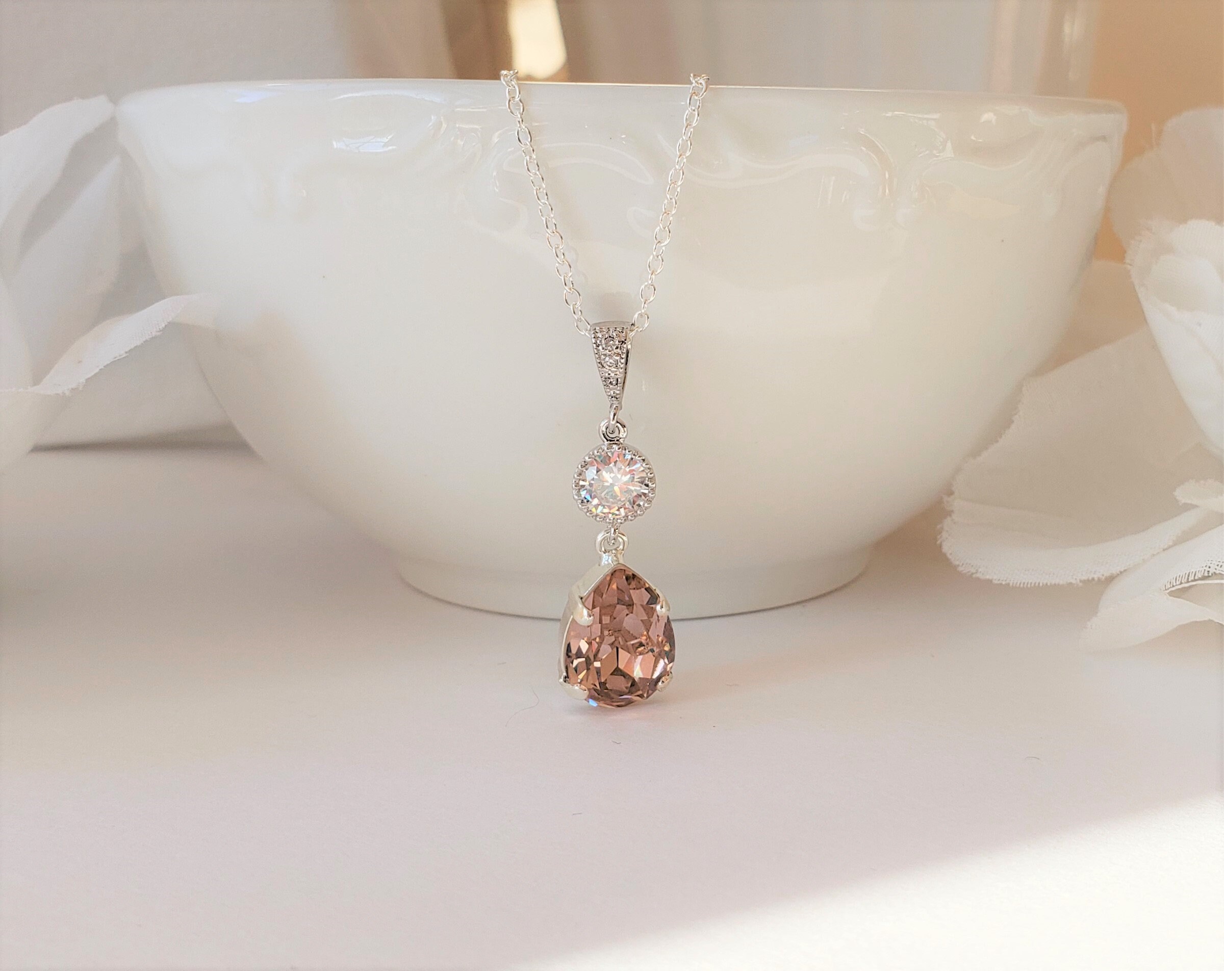 Blush Necklace CZ Necklace Blush Bridal Jewelry Swarovski Etsy