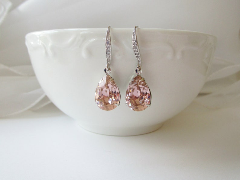 Blush Earrings Bridesmaid Earrings Bridal Earrings Silver Etsy